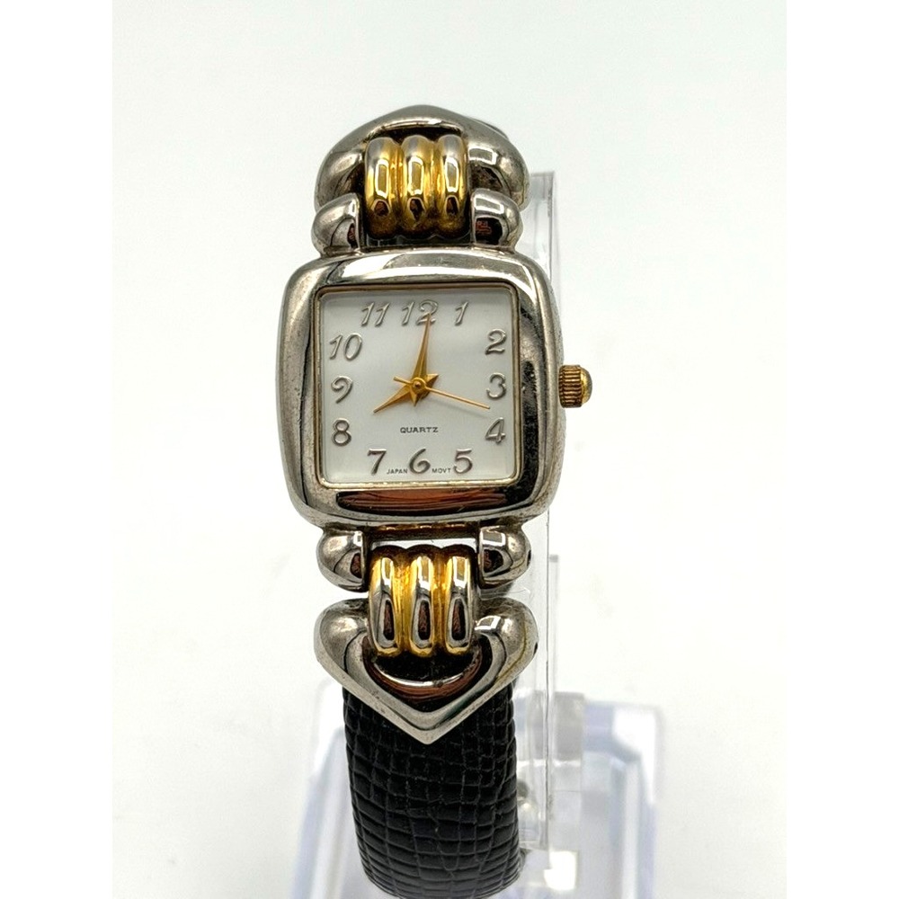 Women's Two Tone Square Quartz Bracelet Watch Black Faux Leather Running